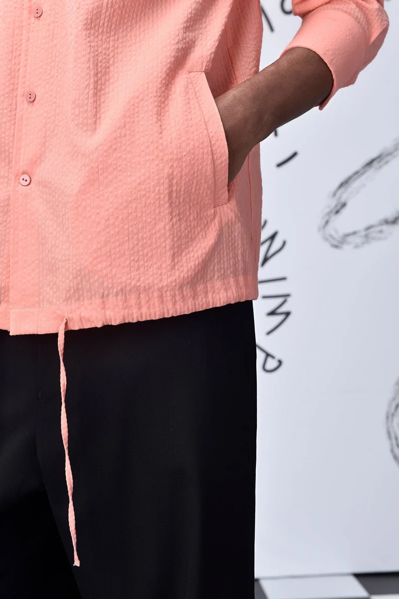 Genes Lecoanet Hemant Drawstring Regular Fit Shirt-Coral Peach